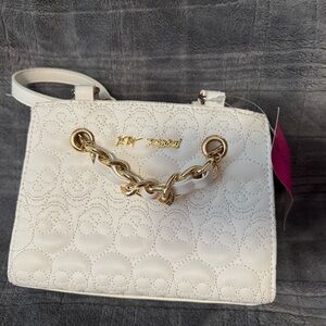 Betsey Johnson White Quilted Satchel with Gold Chain